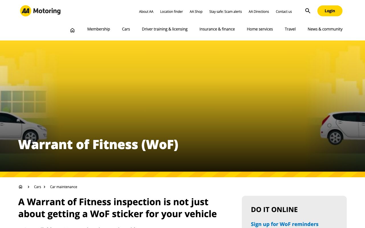 Preview of AA Vehicle Testing Christchurch's website