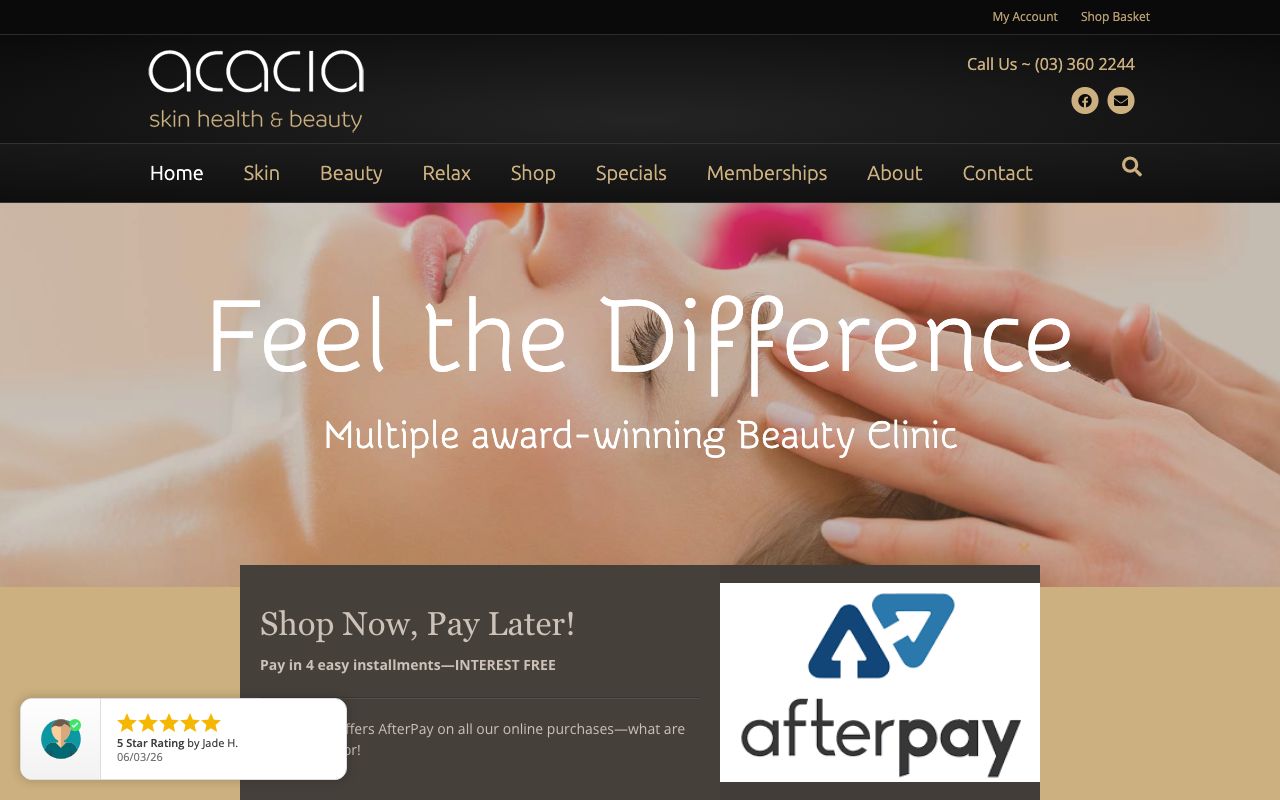 Preview of Acacia Skin Health & Beauty's website