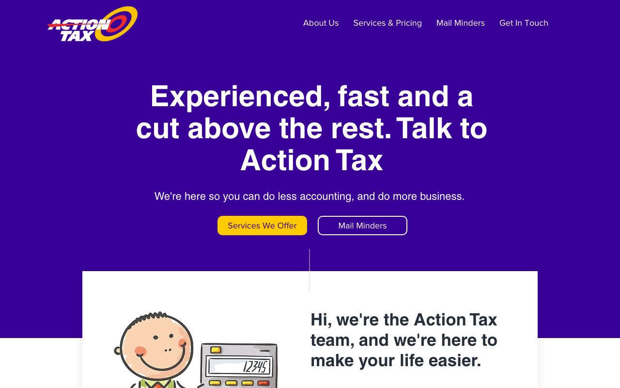 Preview of Action Tax's website