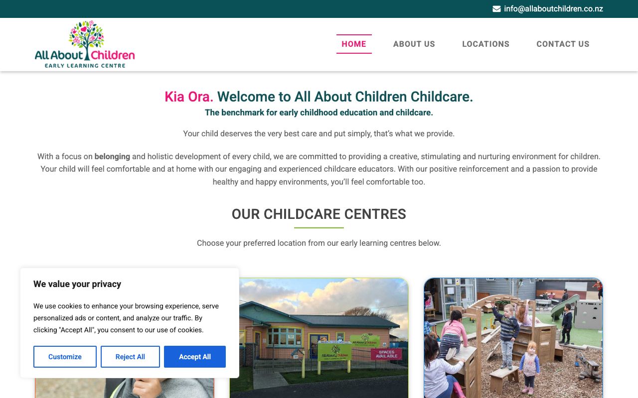 Preview of All About Children's website