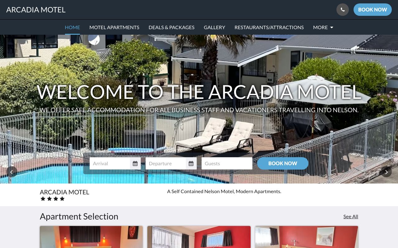Preview of Arcadia Motel's website