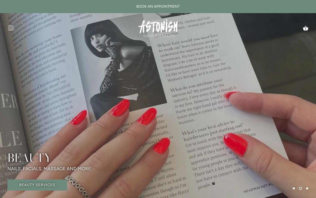 Preview of Astonish Hair & Beauty's website