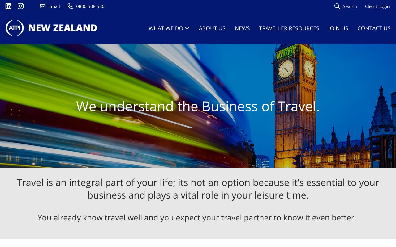Preview of ATPI Business World Travel's website