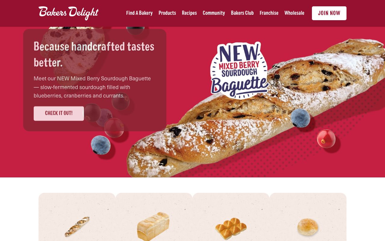 Preview of Bakers Delight's website