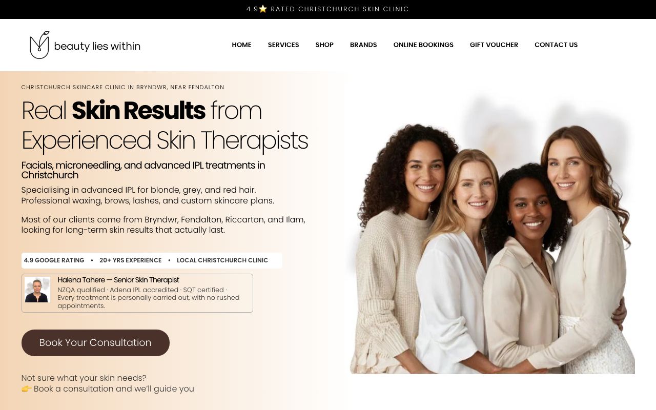 Preview of Beauty Lies Within Christchurch's website