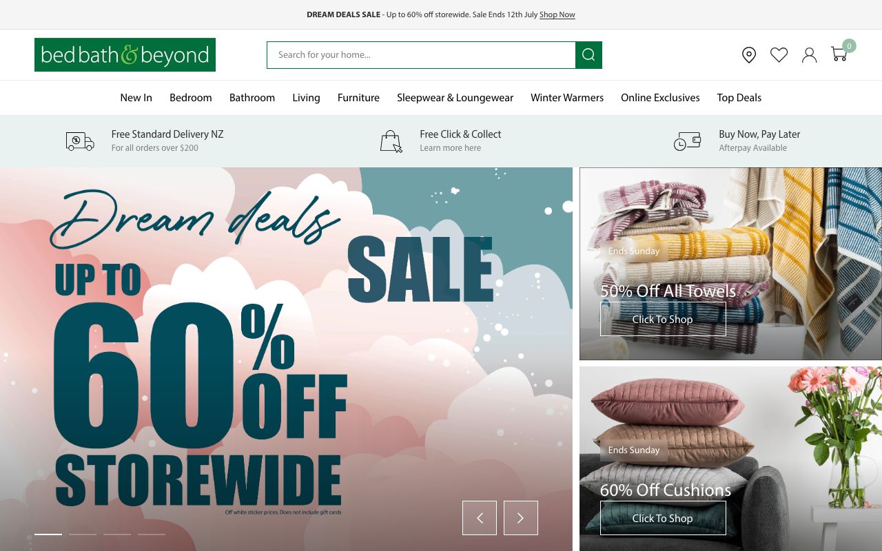 Preview of Bed Bath & Beyond's website