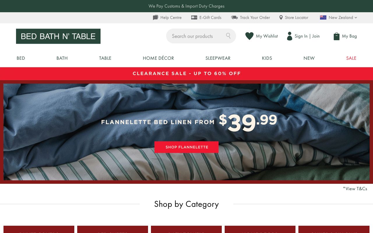Preview of Bed Bath N' Table's website
