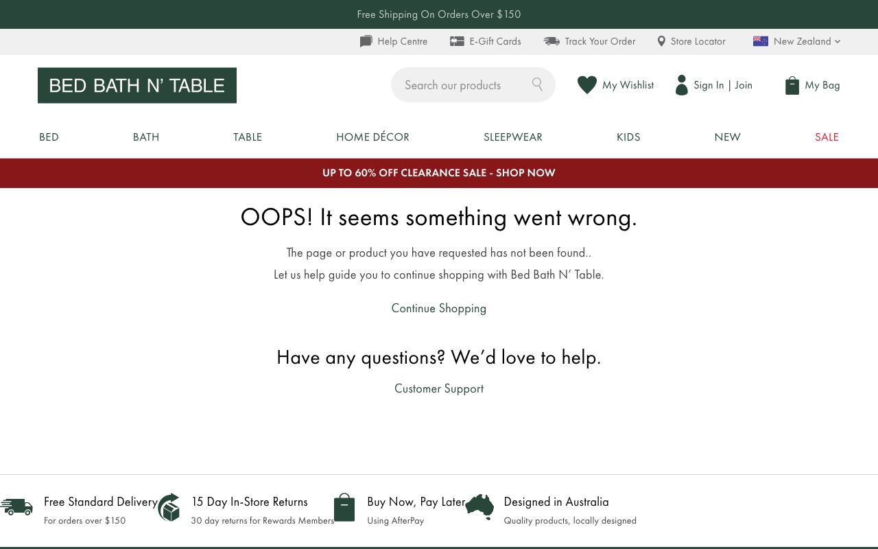 Preview of Bed Bath N' Table's website