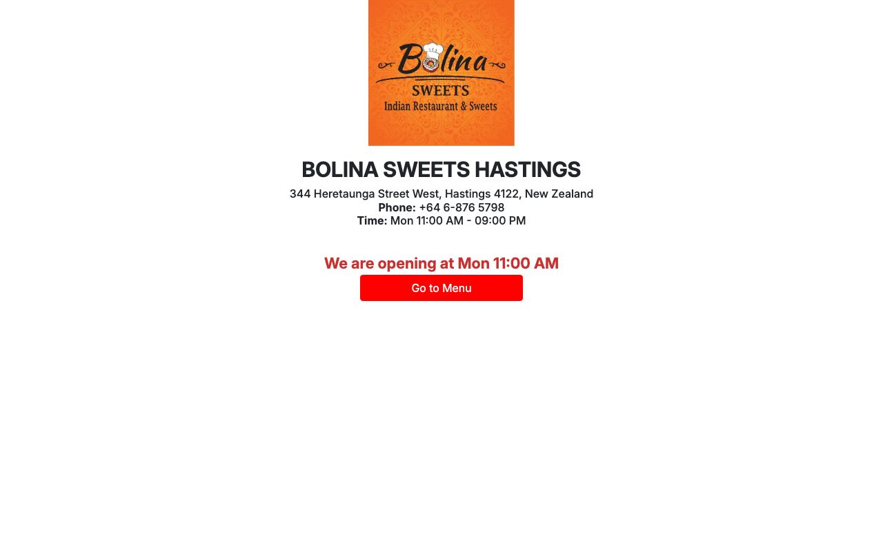 Preview of Bolina Indian Sweets and Restaurant's website