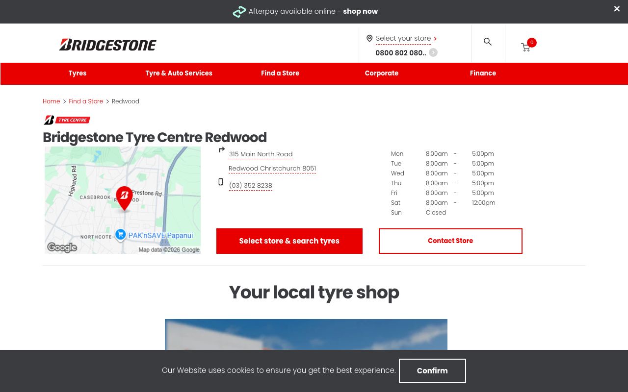 Preview of Bridgestone's website