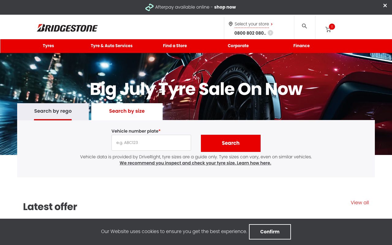 Preview of Bridgestone's website