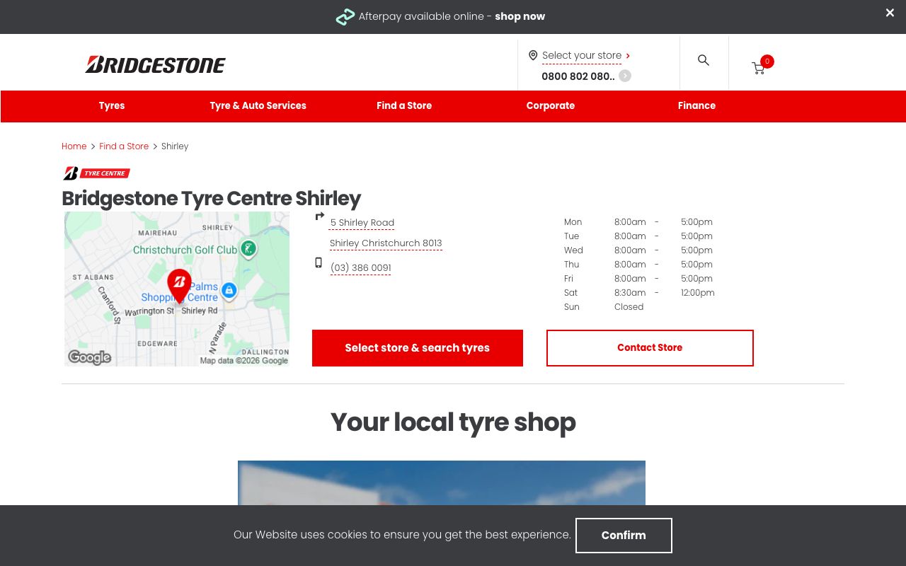 Preview of Bridgestone Tyre Centre's website