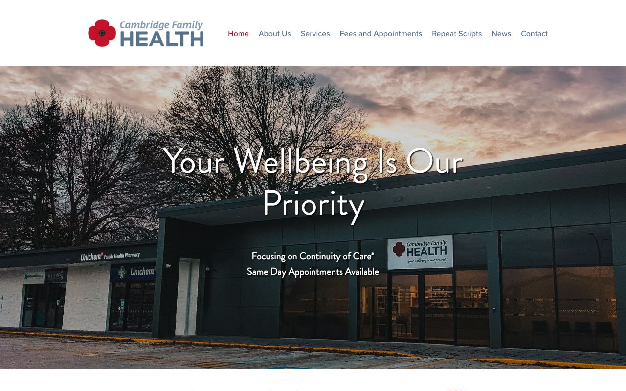 Preview of Cambridge Family Health's website
