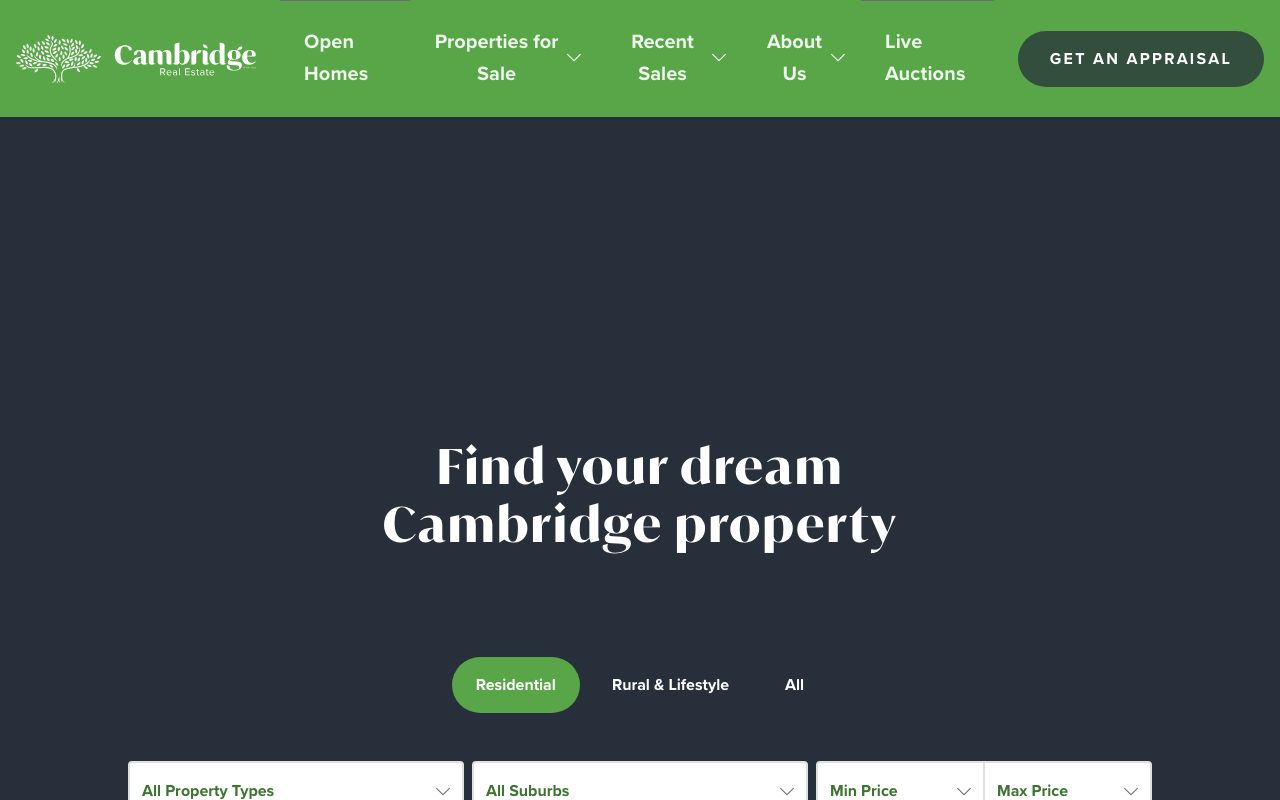Preview of Cambridge Real Estate's website