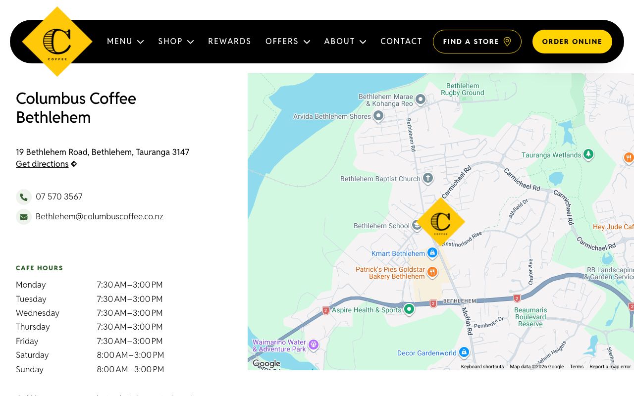 Preview of Columbus Coffee Bethlehem, Tauranga's website