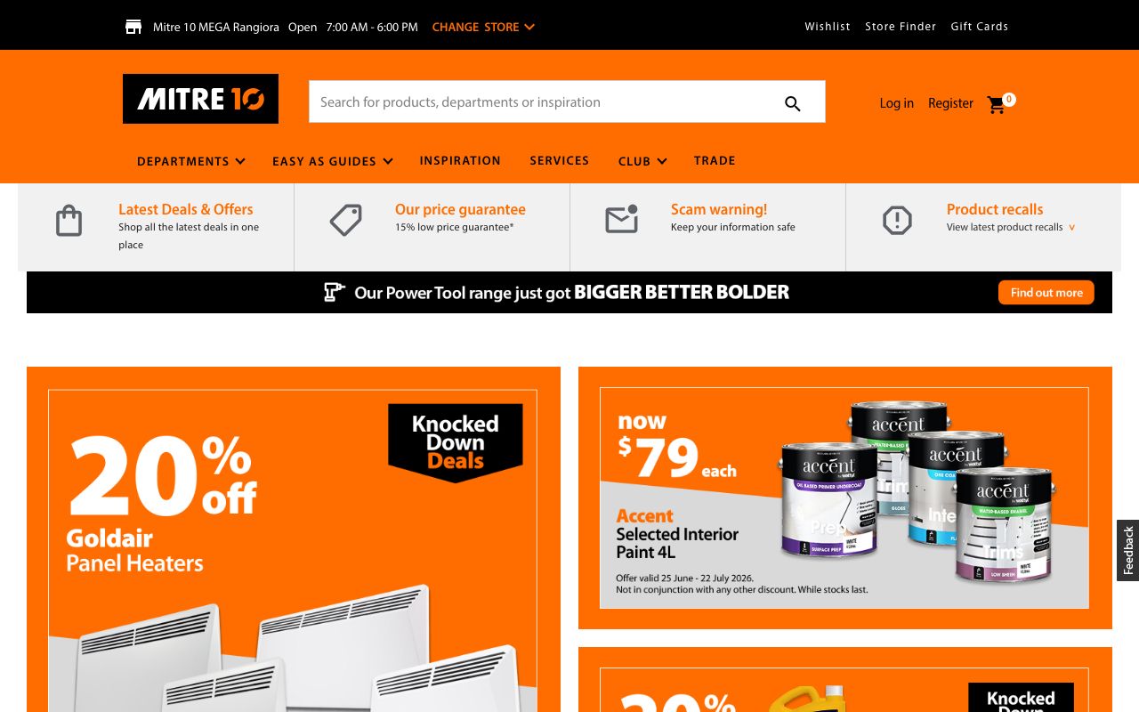 Preview of Darragh's Mitre 10's website