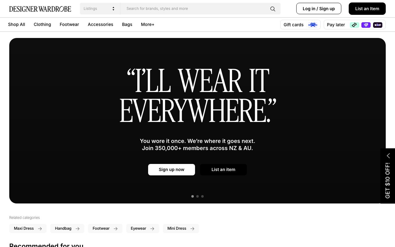 Preview of Designer Wardrobe's website