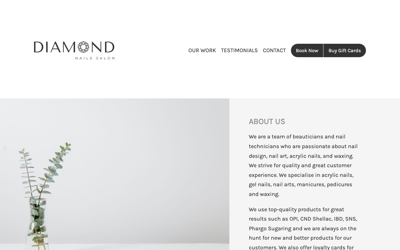 Preview of Diamond Nails Salon's website