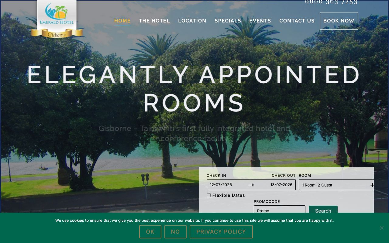 Preview of Emerald Hotel Gisborne's website