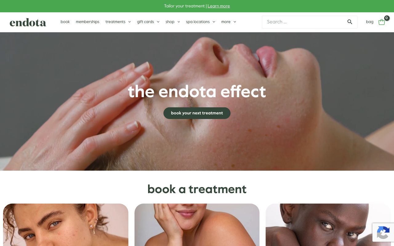 Preview of Endota Spa's website