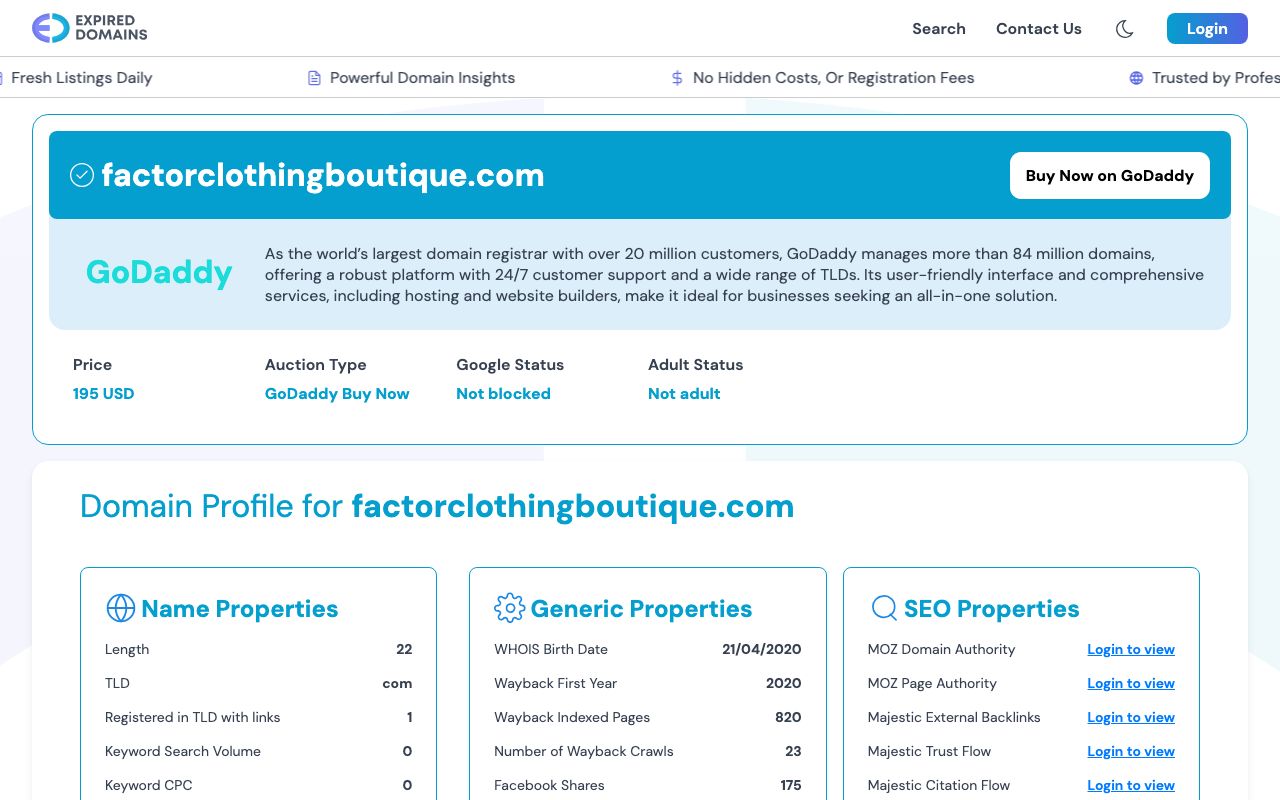 Preview of Factor Clothing Boutique's website