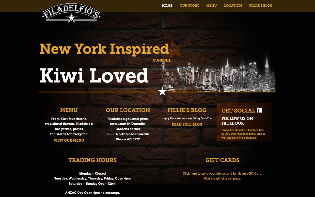 Preview of Filadelfio's Pizza Restaurant & Bar's website