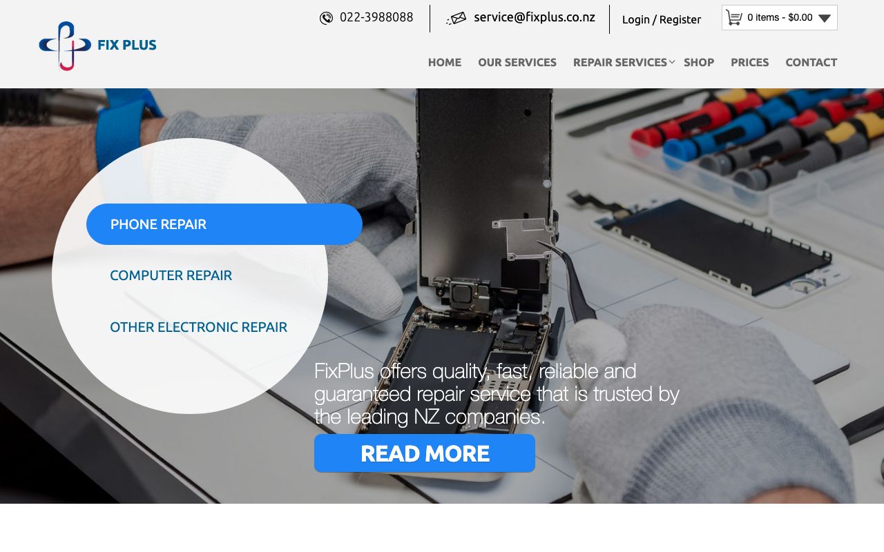 Preview of FixPlus's website