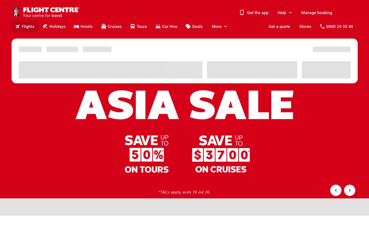 Preview of Flight Centre's website