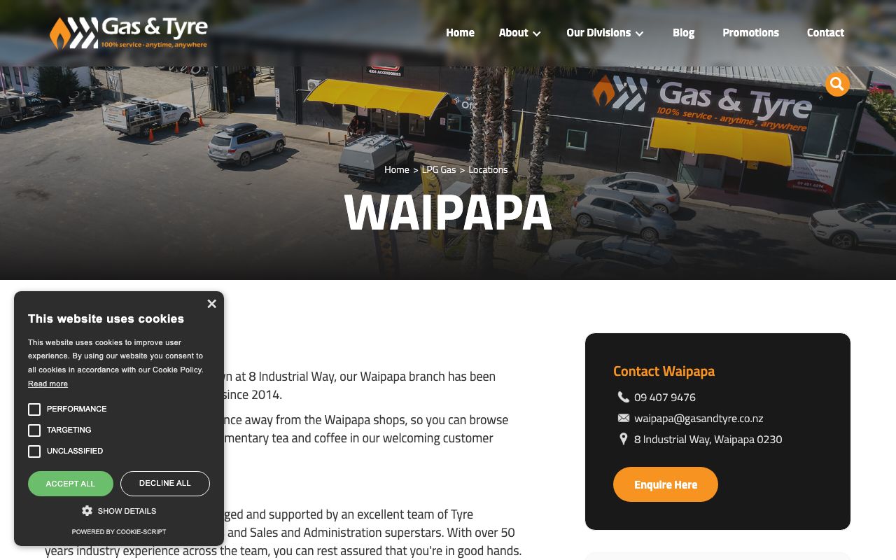 Preview of Gas & Tyre's website