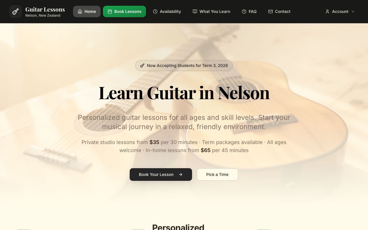 Preview of Guitar Lessons Nelson's website