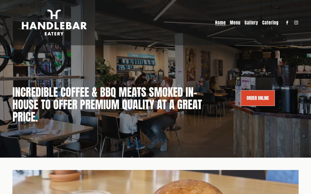 Preview of Handlebar Restaurant and Brewary's website