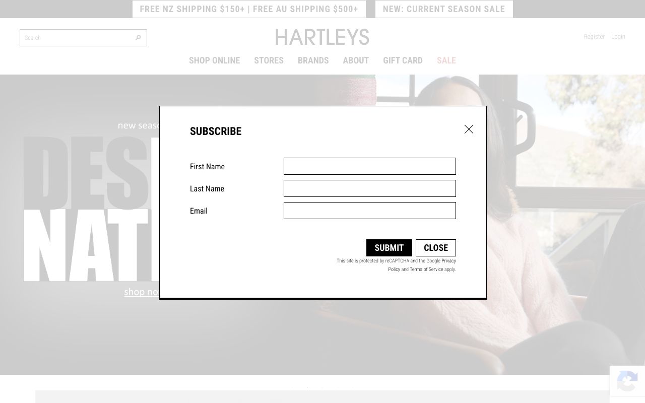 Preview of Hartleys's website