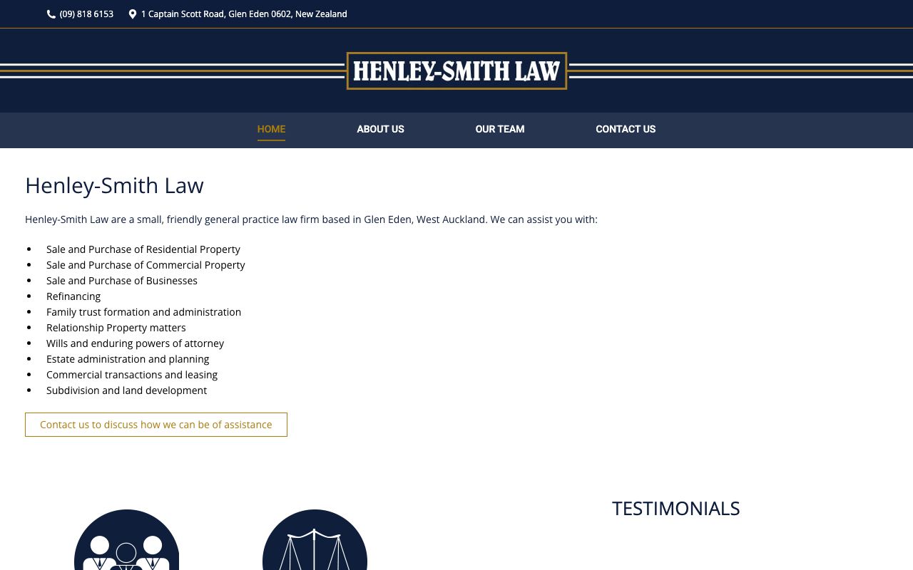 Preview of Henley Smith Law's website