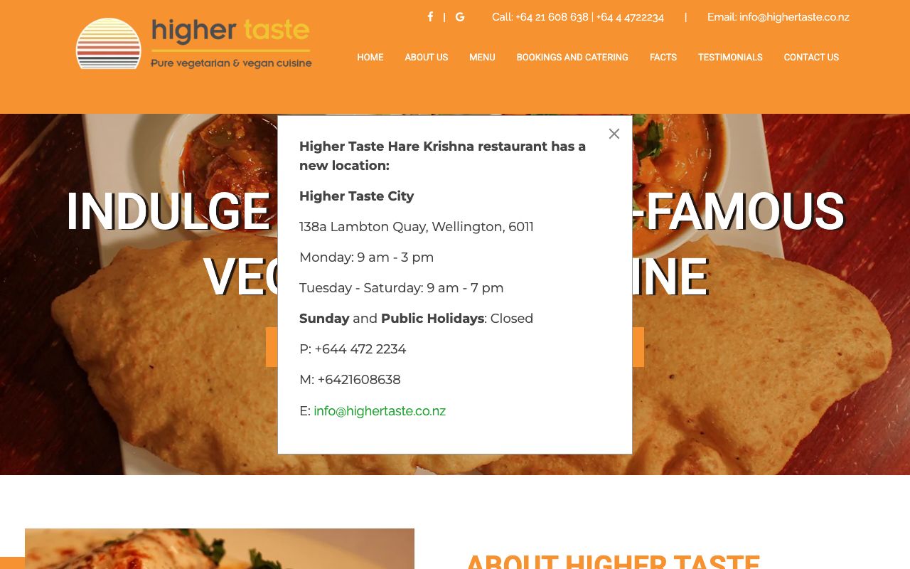 Preview of Higher Taste Hare Krishna's website