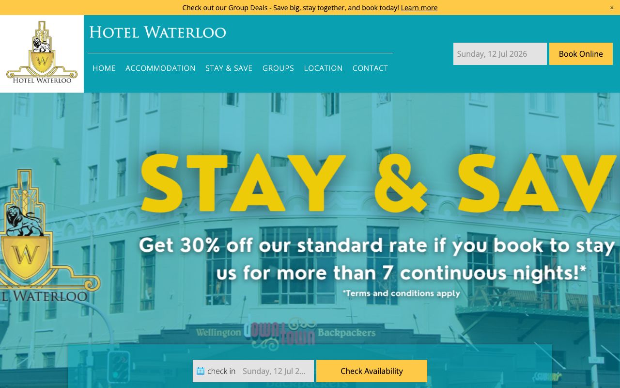 Preview of Hotel Waterloo & Backpackers's website