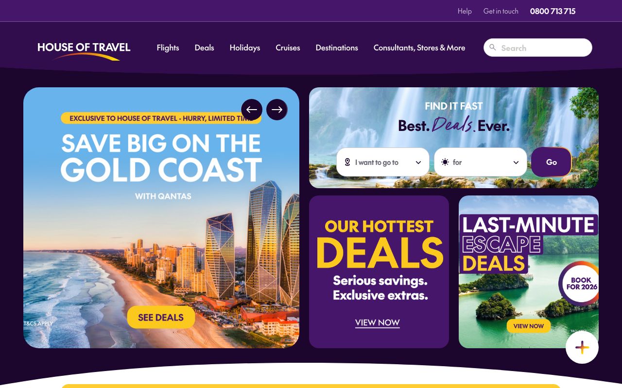 Preview of House of Travel's website