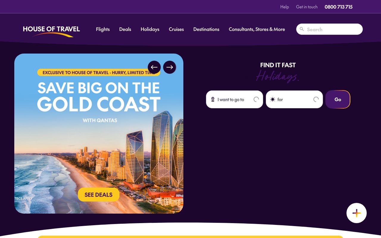 Preview of House of Travel's website