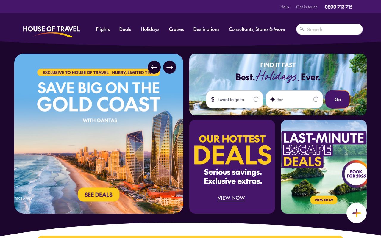 Preview of House of Travel's website