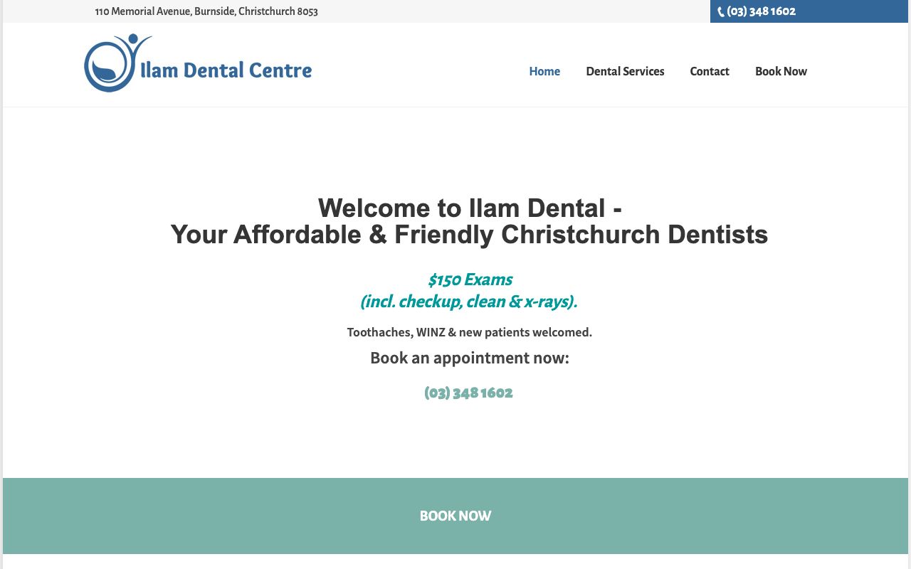 Preview of Ilam Dental Centre's website