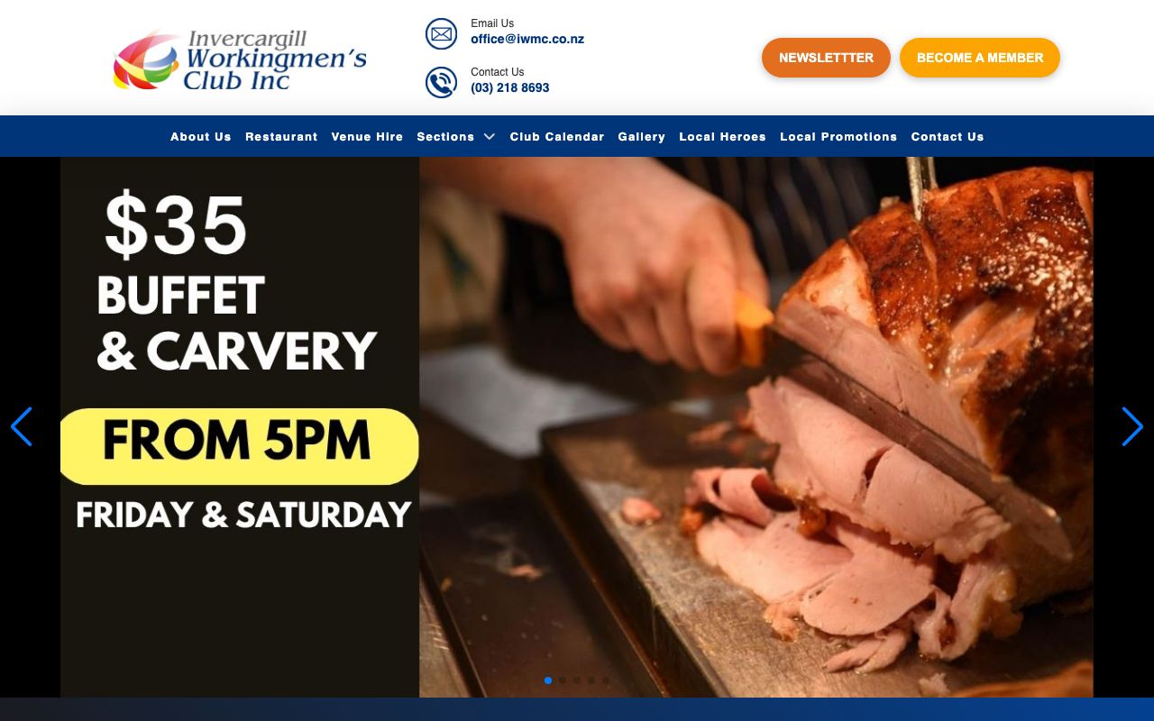 Preview of Invercargill Working Men's Club Inc Restaurant and Bar's website