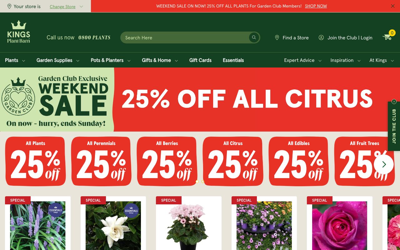 Preview of King's Plant Barn's website