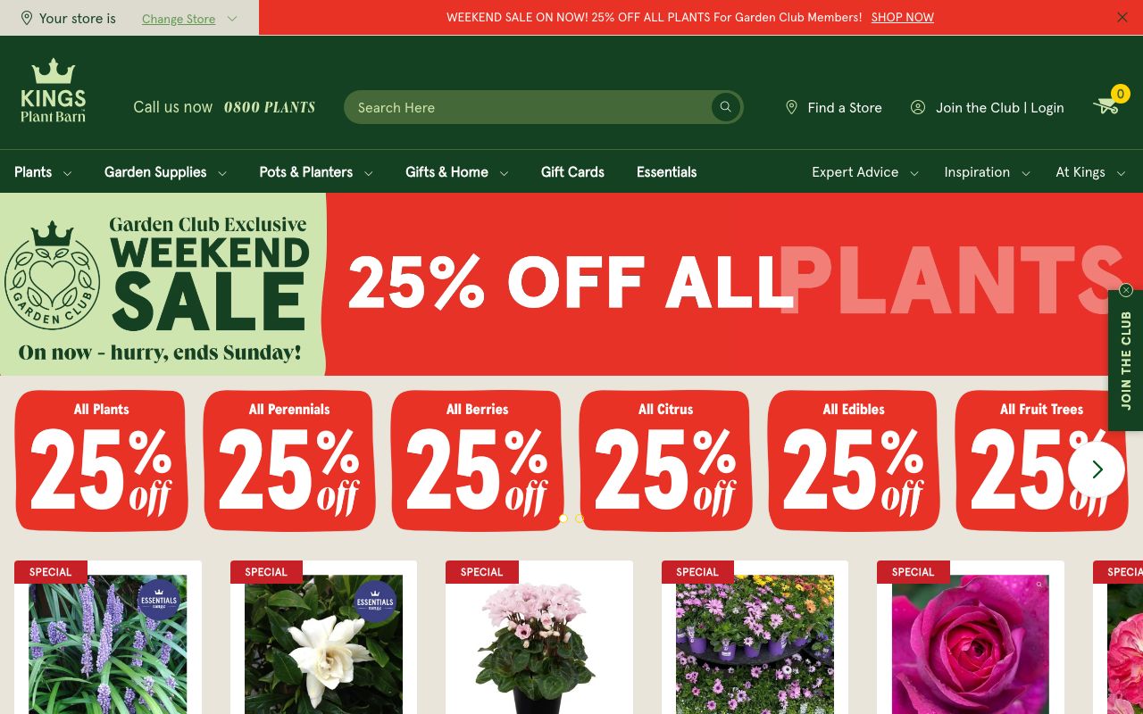 Preview of Kings Plant Barn's website