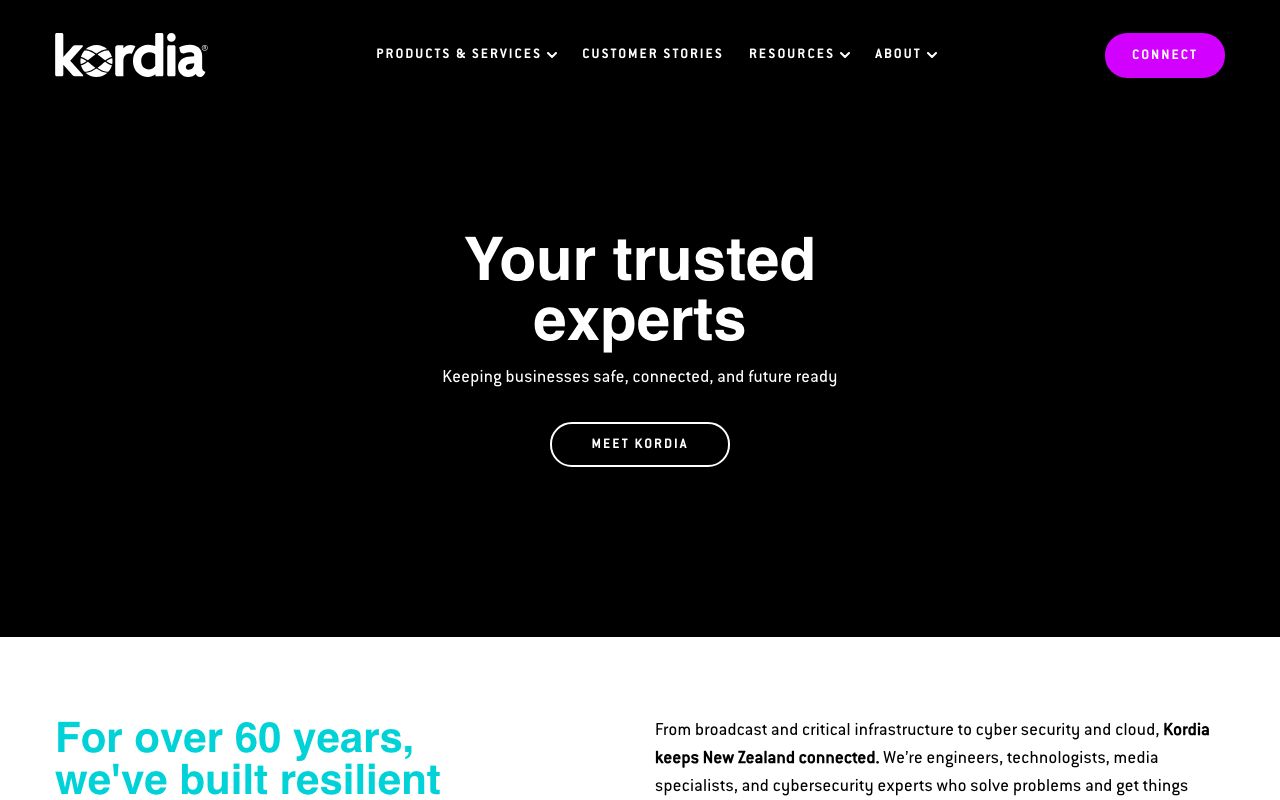 Preview of Kordia's website