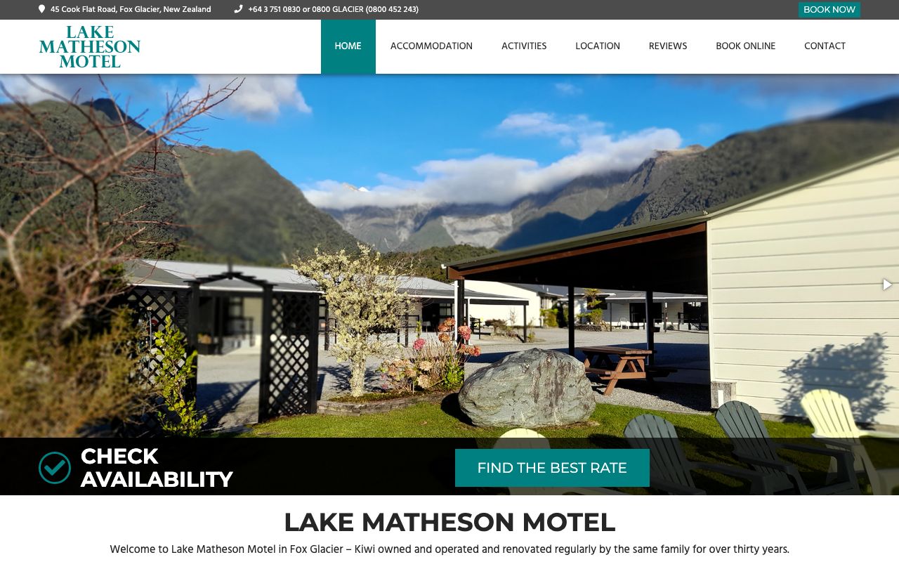 Preview of Lake Matheson Motel's website
