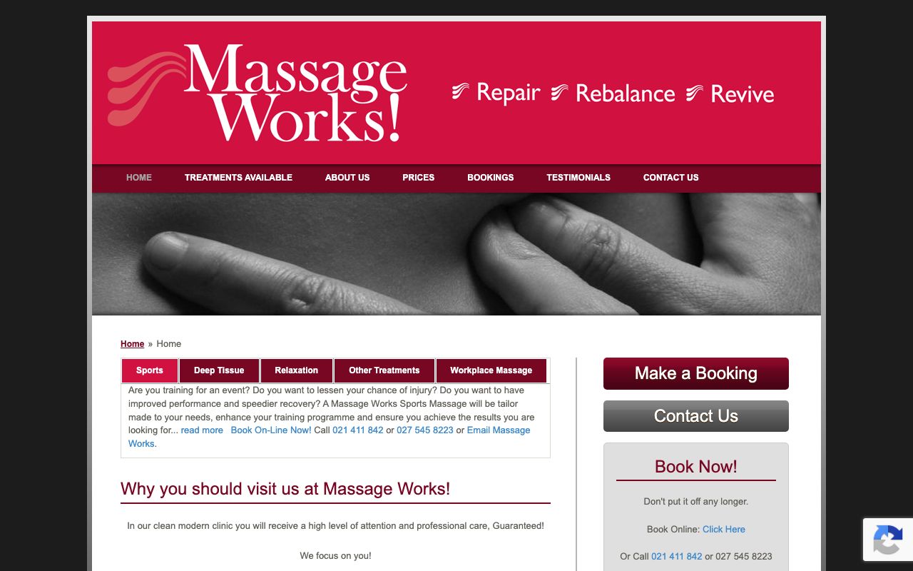 Preview of Massage Works's website
