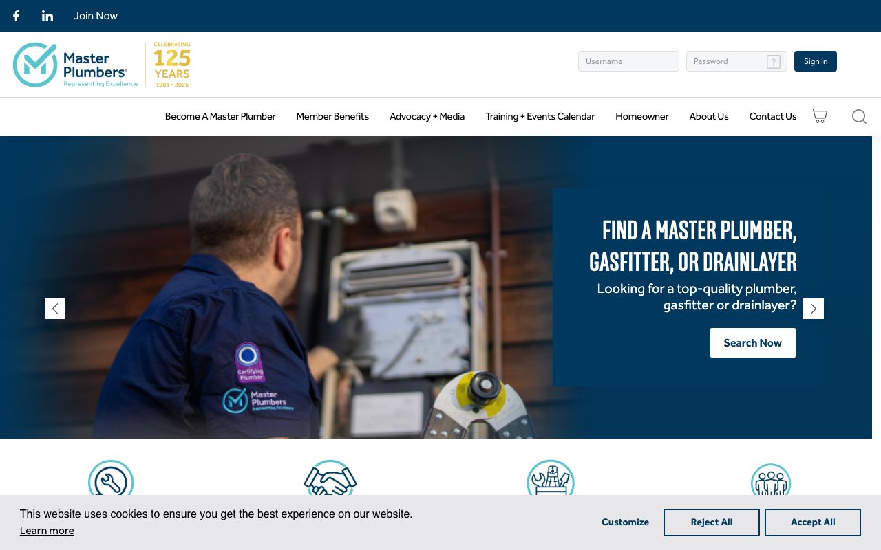 Preview of Master Plumbers Gasfitters & Drainlayers NZ Inc's website