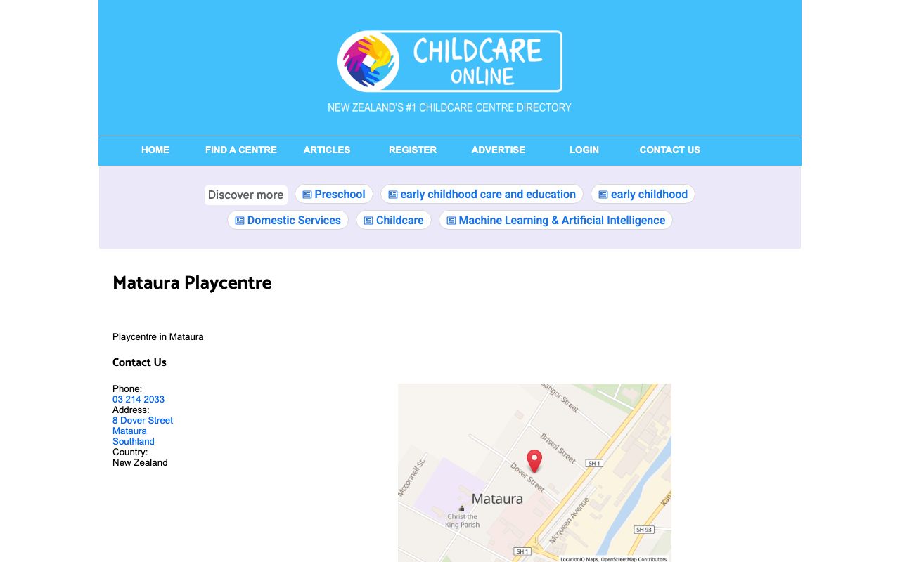 Preview of Mataura Paly Centre's website