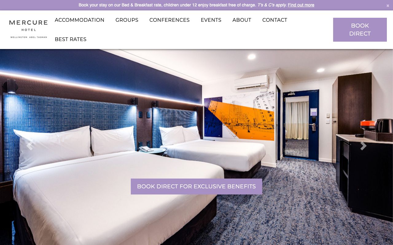 Preview of Mercure Wellington Abel Tasman Hotel's website