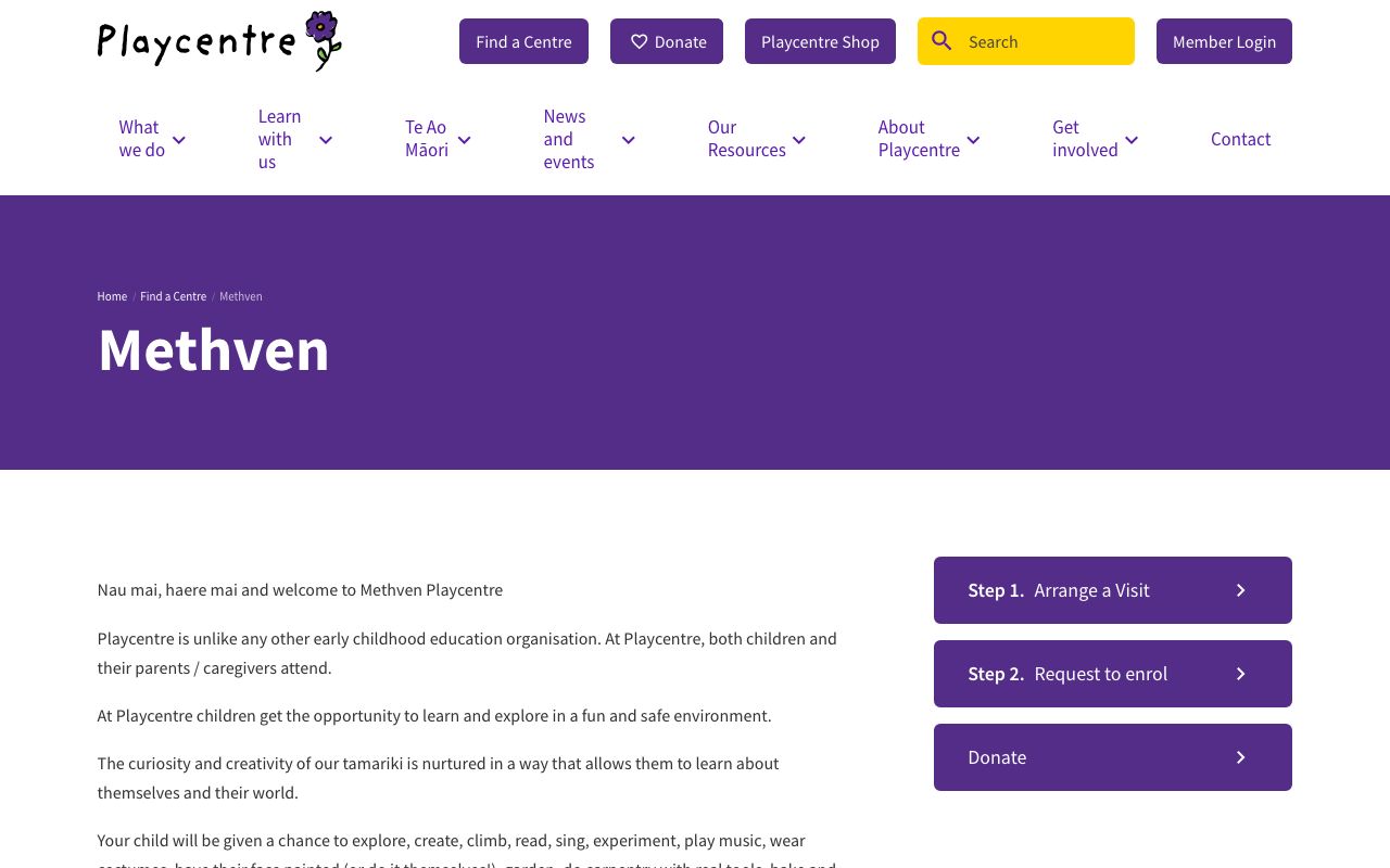 Preview of Methven Playcentre's website
