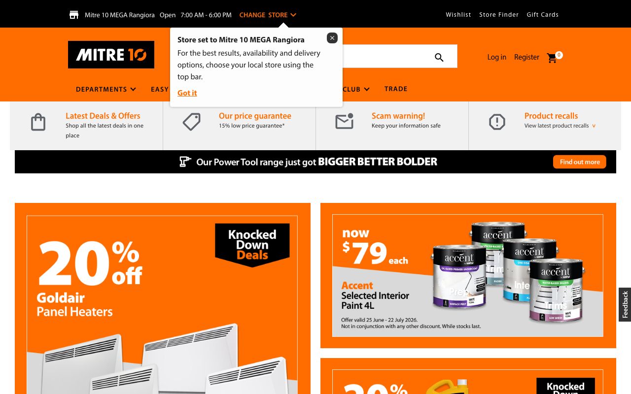 Preview of Mitre 10's website